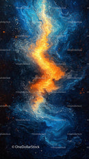 Abstract Cosmic Swirl with Blue and Orange Colors in Space