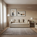 Elegant Neutral Living Room with Beige Sofa and Abstract Wall Art