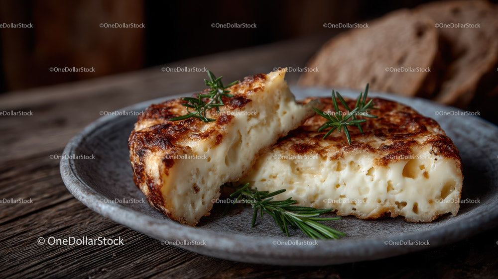 Blue Cheese and Rustic Bread on Decorative Plate in Food Setting