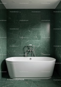 Green Marble Bathroom with White Freestanding Bathtub and Elegant Decor