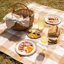 Relaxing outdoor picnic with fresh fruits and charcuterie