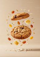 Raisin oatmeal cookies with flying oats and golden raisins