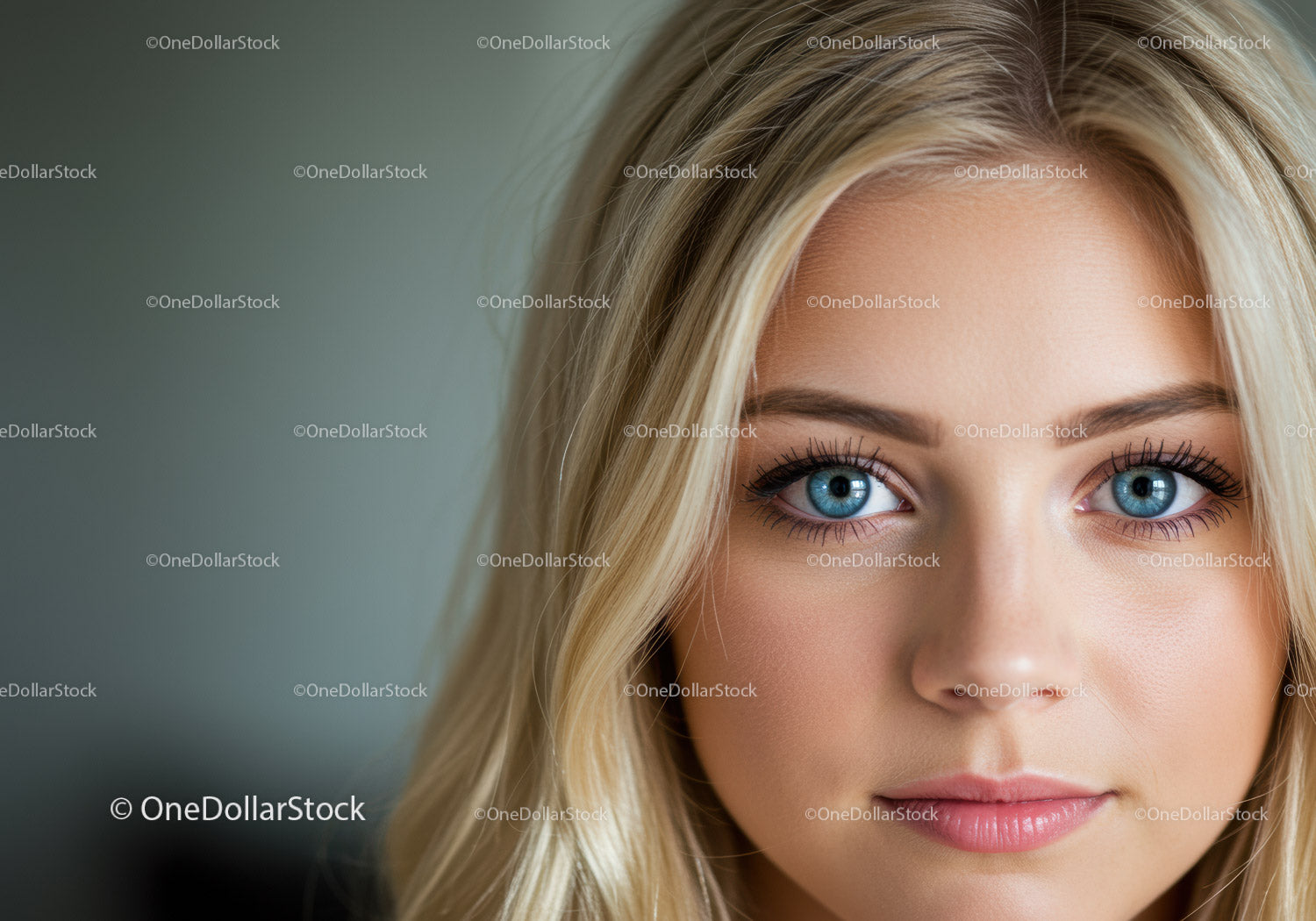 Close up portrait of young woman with blue eyes