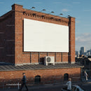 Blank billboard on red brick building in urban setting