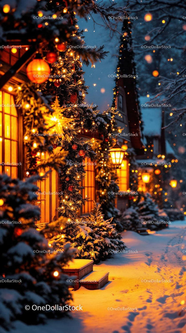 Cozy Winter Evening with Festive Holiday Lights