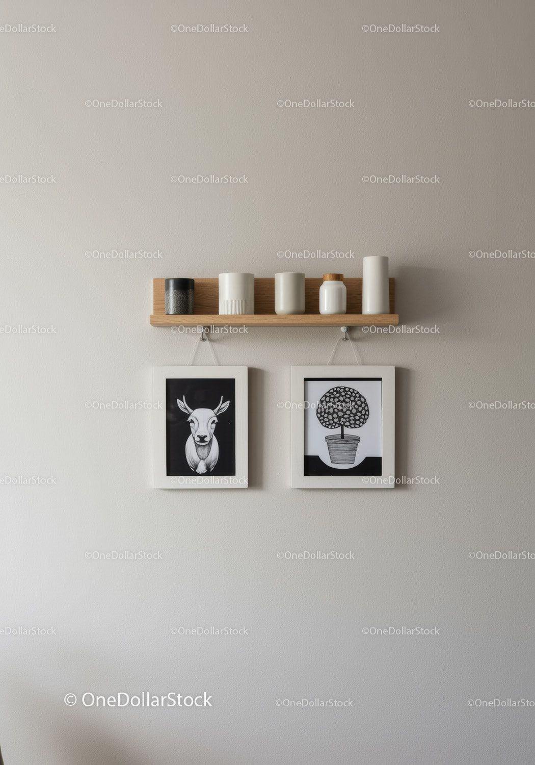 Minimalist Wall Art Display with Deer and Plant Illustrations in Modern Home