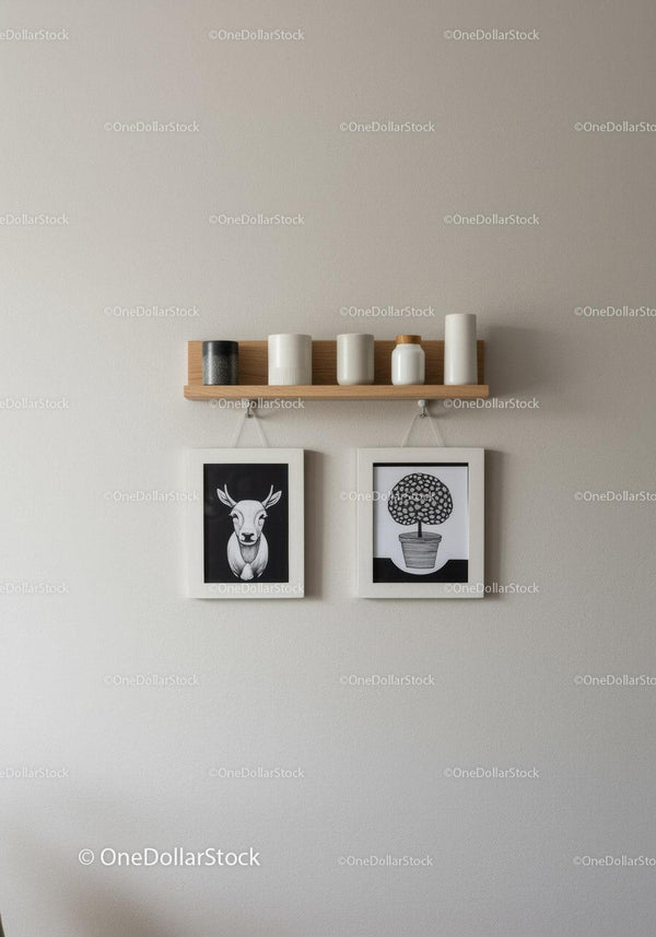 Minimalist Wall Art Display with Deer and Plant Illustrations in Modern Home