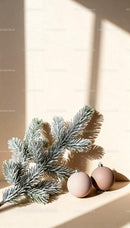 Frosted pine branch with minimalistic Christmas baubles