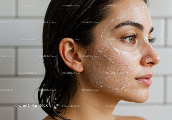 Close-Up of Woman Applying Facial Exfoliating Scrub