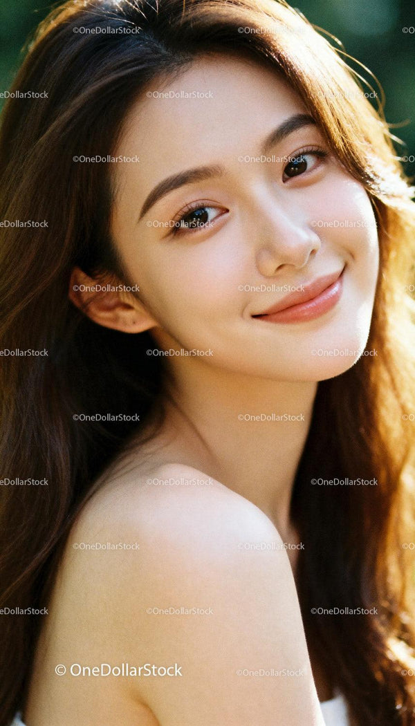 Close up of young woman with glowing natural skin