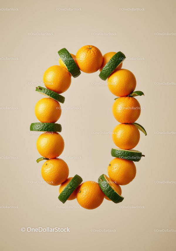 Circular arrangement of fresh oranges and lime slices