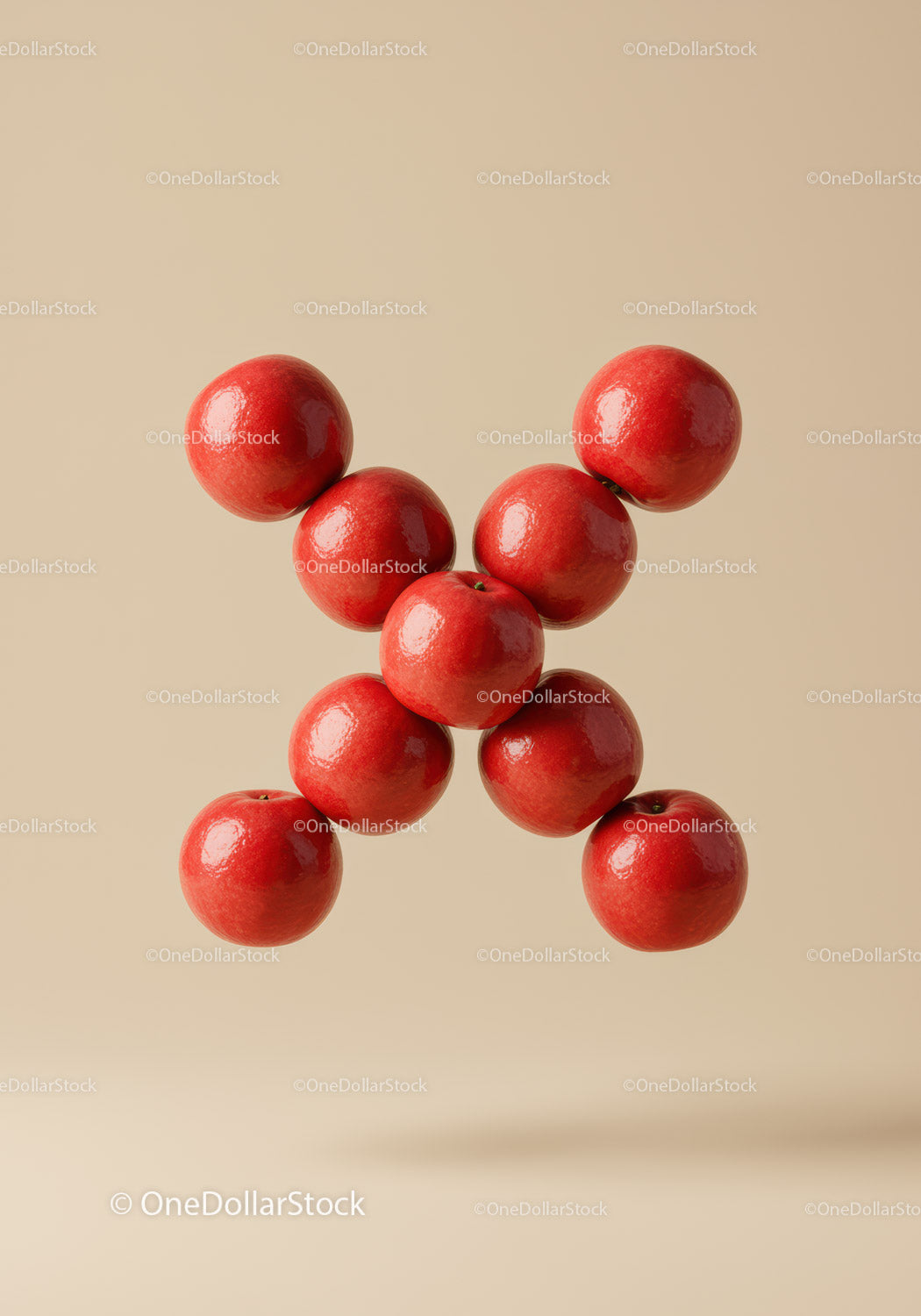 Floating Red Apples Forming Abstract Shape on Beige Background