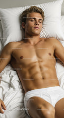 Relaxed young man resting in bed with eyes closed