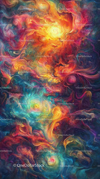 Abstract Swirling Cosmic Colors with Fiery Vortex and Vivid Palette