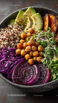 Colorful Plant-Based Bowl with Chickpeas Quinoa and Veggies