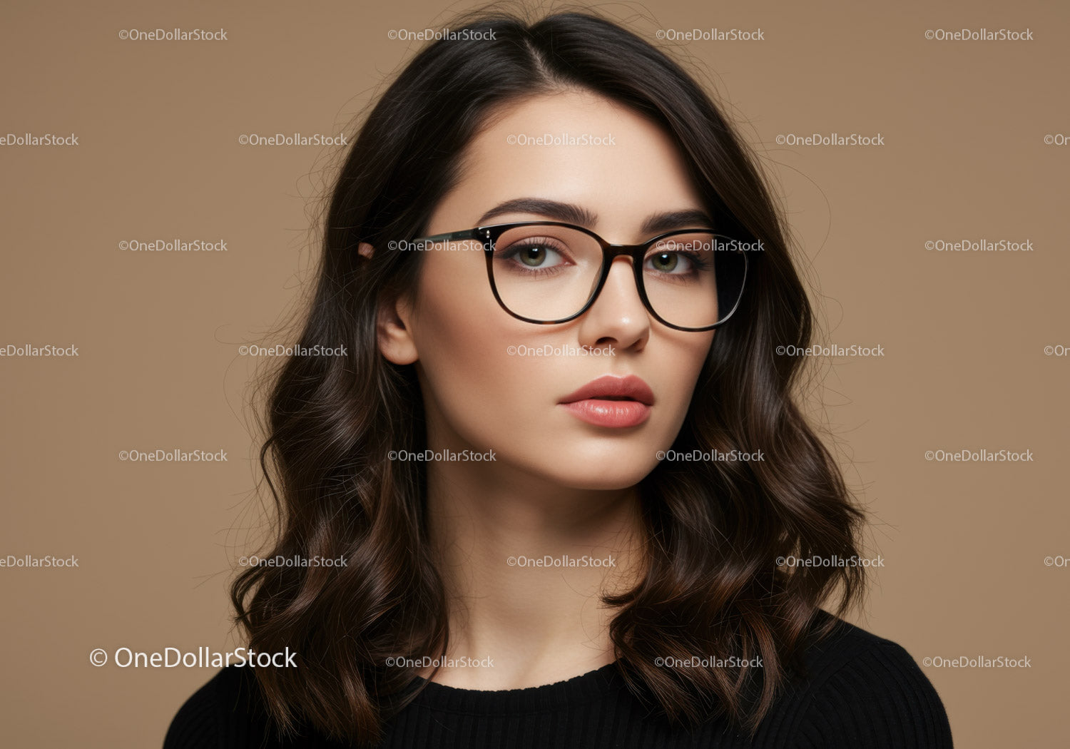 Elegant woman with glasses in studio portrait for fashion and beauty