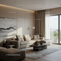 Elegant Contemporary Living Room with Beige Sofa and Large Window
