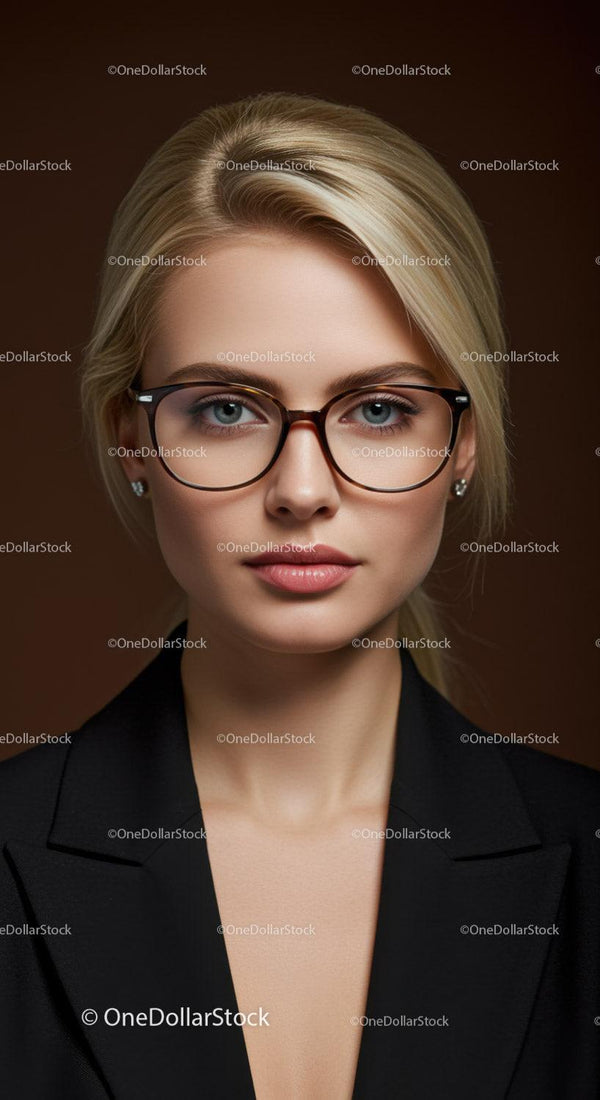 Elegant Business Woman with Blonde Hair and Stylish Glasses
