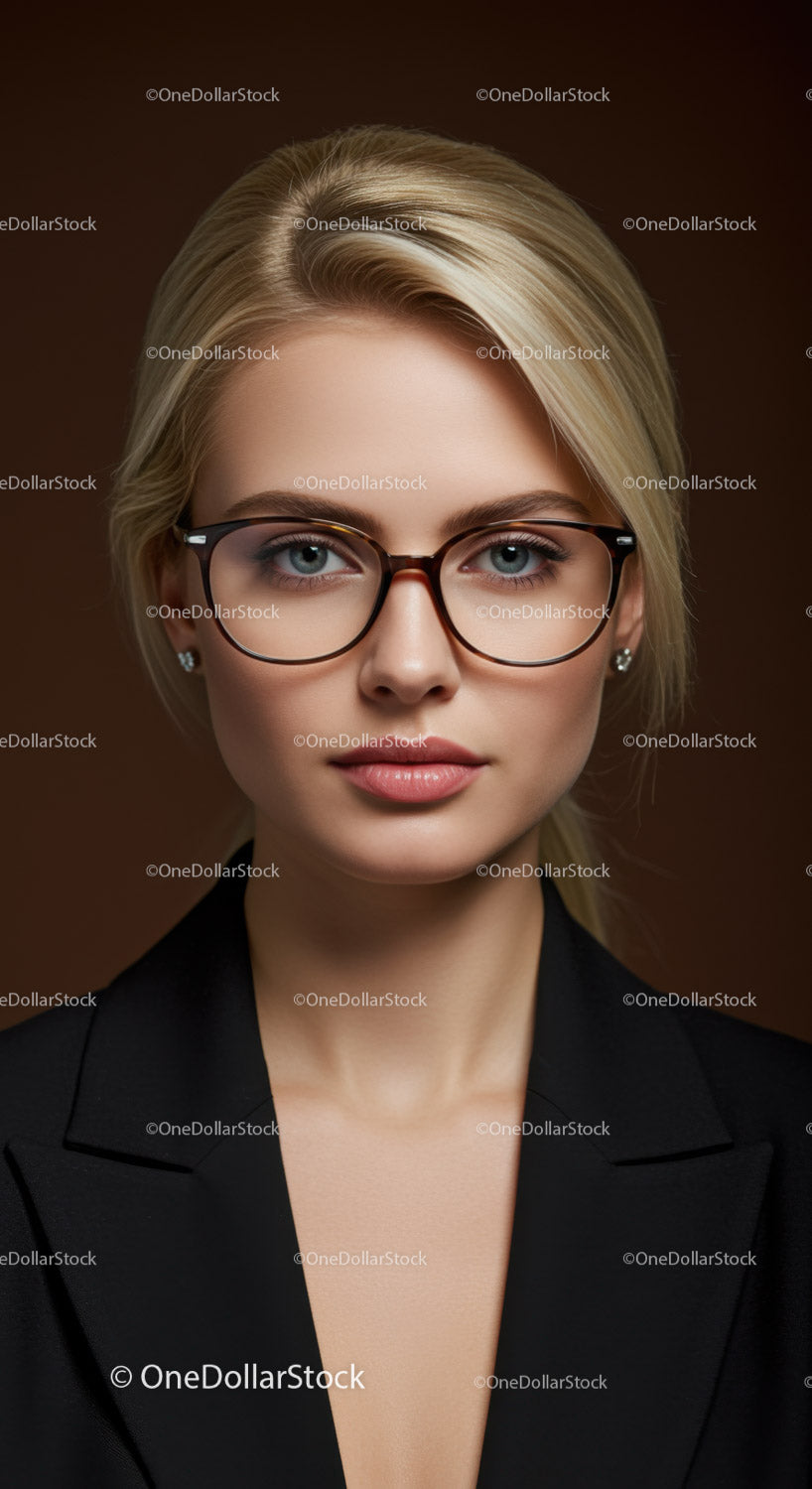 Elegant Business Woman with Blonde Hair and Stylish Glasses