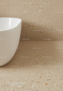 Contemporary Bathroom with Beige and Brown Terrazzo Flooring and Wall