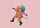 Colorful Rainbow Maned Bull Character Dancer in Modern Digital Art