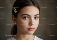 Portrait of a Young Woman with Brown Eyes and Elegant Hairpin