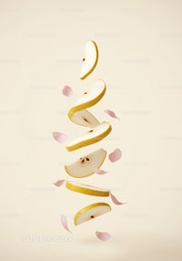 Floating Sliced Pear with Delicate Pink Petals