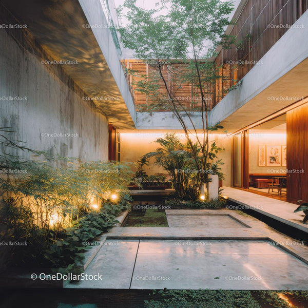 Modern Indoor Garden with Lush Tropical Plants and Stylish Decor