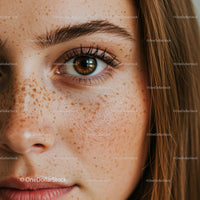 Close-Up of Brown-Eyed Woman with Freckles and Red Hair