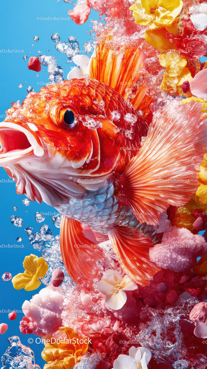 Colorful Coral Fish in Vibrant Underwater Scene with Splashing Water