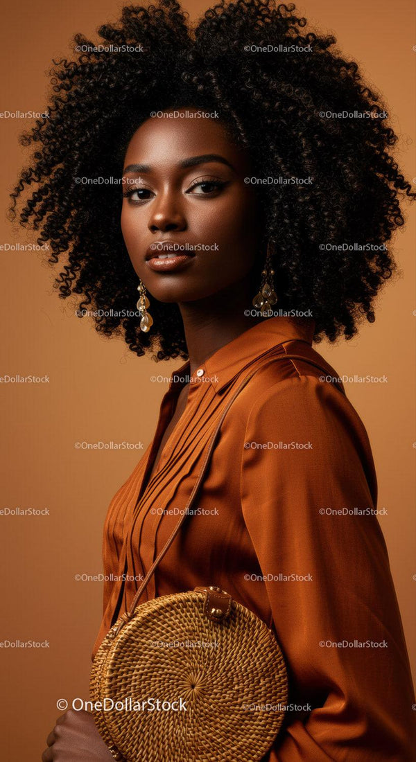Elegant Female Portrait with Natural Afro and Stylish Accessories