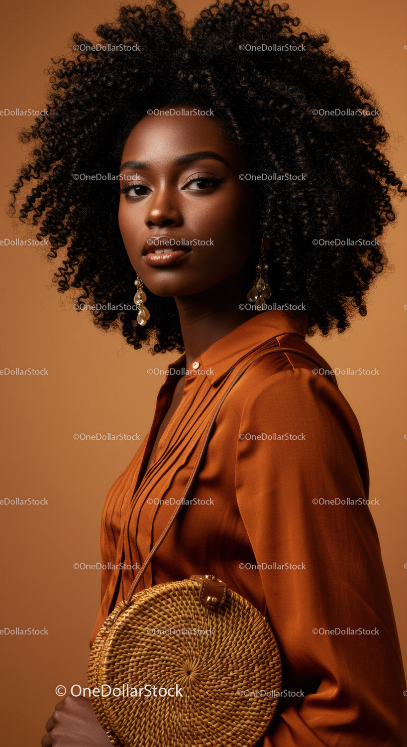 Elegant Female Portrait with Natural Afro and Stylish Accessories