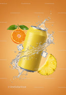Refreshing Fruit Juice Can with Splash and Ice Cubes