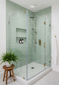 Modern Glass Shower Enclosure with Subtle Green Tiles