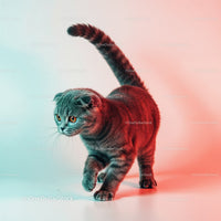 Playful Grey Tabby Cat in a Dynamic Pose with Striped Fur
