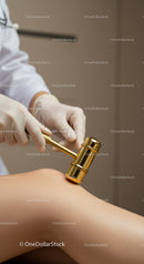 Close-Up of Acupuncture Treatment with Gold-Tipped Needle on Patient's Back