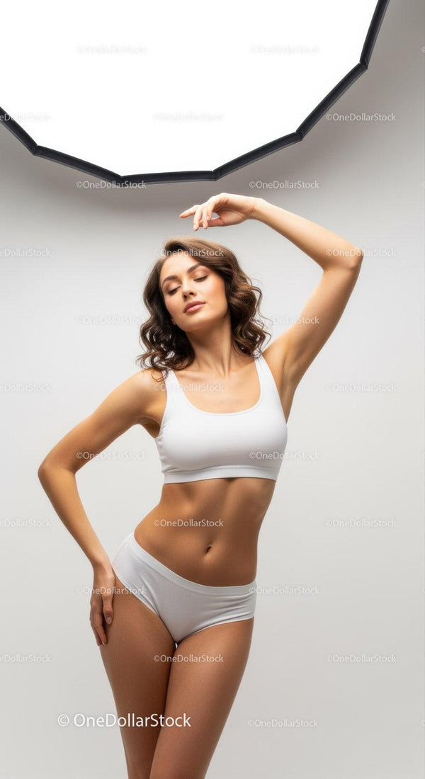 Elegant Young Woman in White Sportswear Posing Confidently
