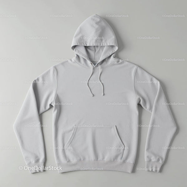 Minimalistic white hoodie laid flat on neutral background JPG Mockup Image