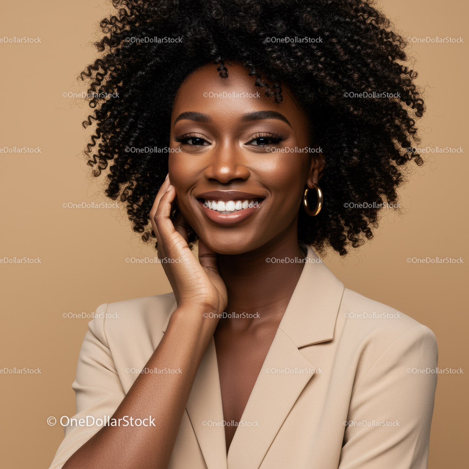 Elegant African American Woman with Natural Curl Hair in Fashion Studio Portrait