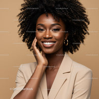Elegant African American Woman with Natural Curl Hair in Fashion Studio Portrait