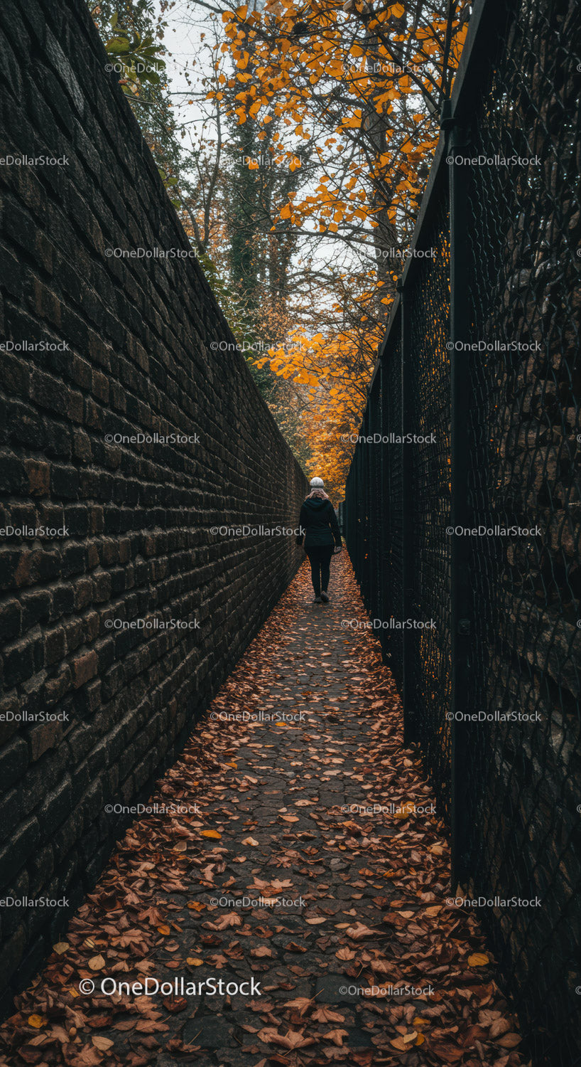 Solitary Walk Through a Narrow Autumn Alleyway