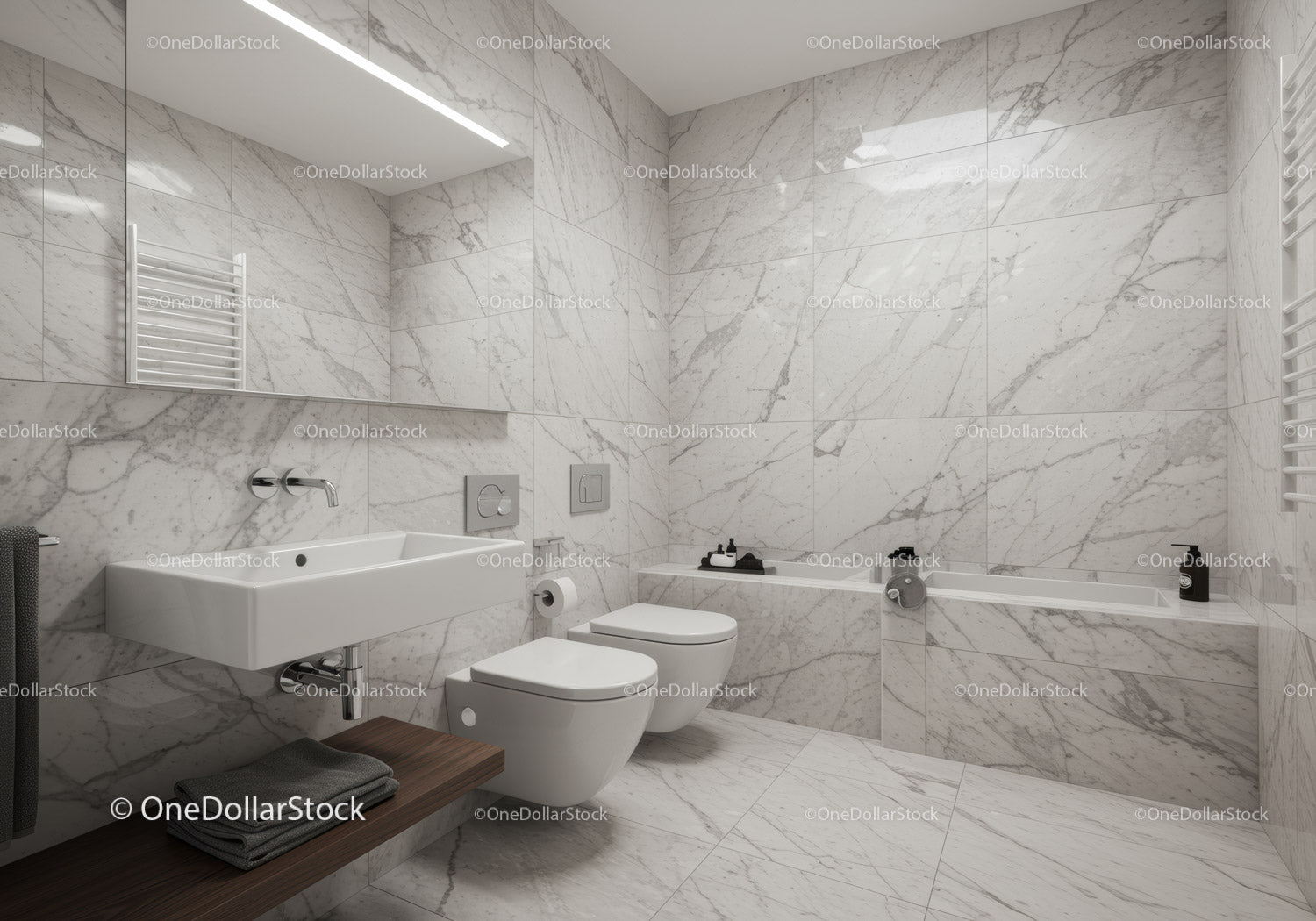 Elegant White Marble Bathroom with Bathtub and Modern Fixtures