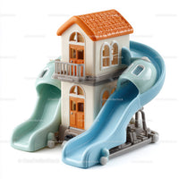 Colorful Plastic Children's Playhouse with Slides and Tiny Balcony