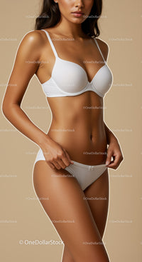 Elegant Woman in White Lingerie with Toned Body for Fashion and Beauty
