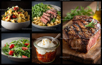Gourmet Pasta and Juicy Grilled Steak with Fresh Salad
