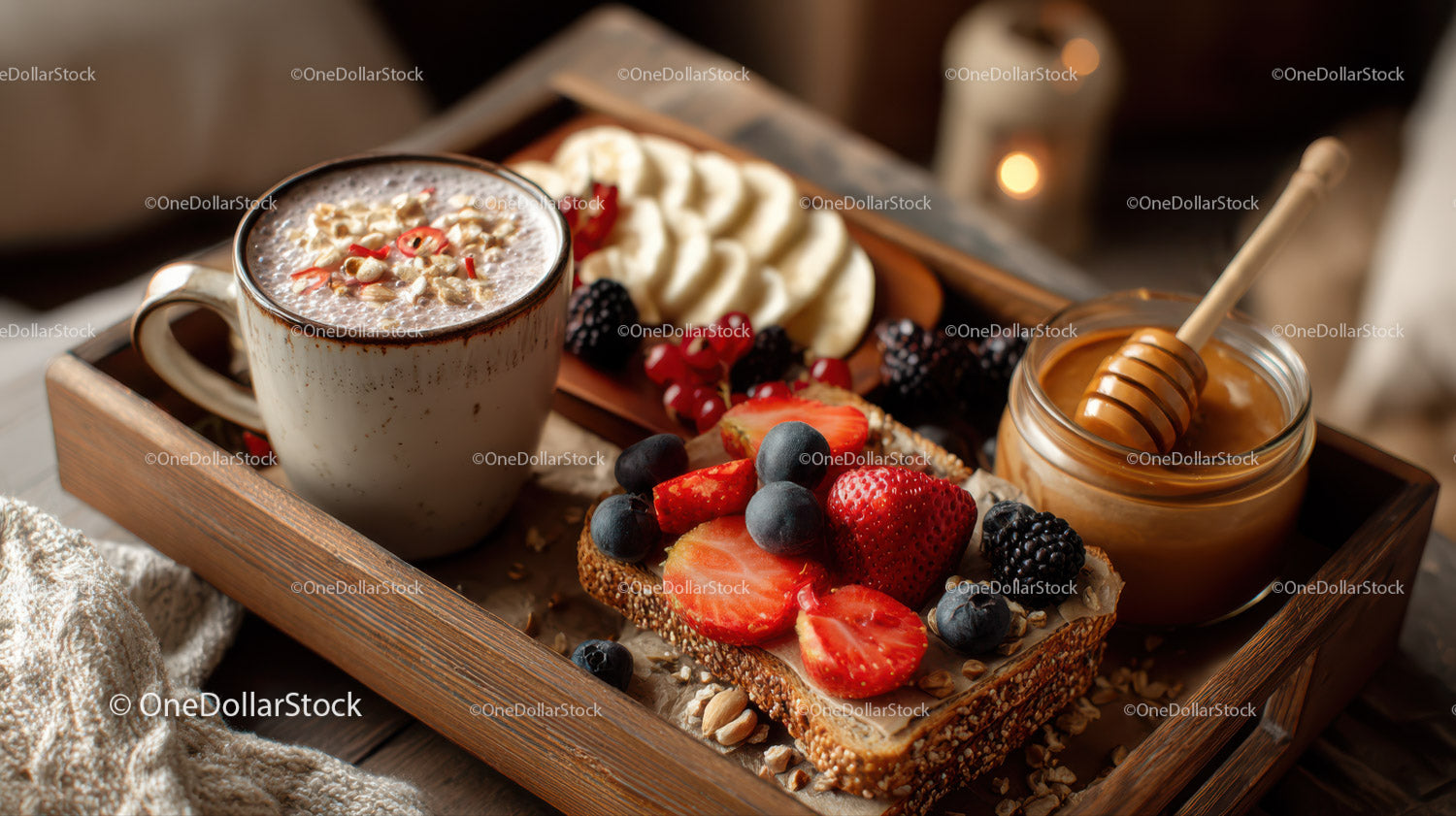 Healthy Breakfast with Toast Granola Fruits and Honey