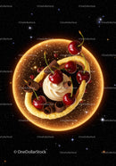 Cherry and Chocolate Tart with Cream in Starry Space