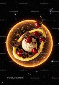 Cherry and Chocolate Tart with Cream in Starry Space