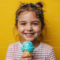Smiling Girl Enjoying Melting Blue Ice Cream Cone