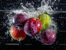 Colorful Water Splash of Ripe Cherries and Green Grapes
